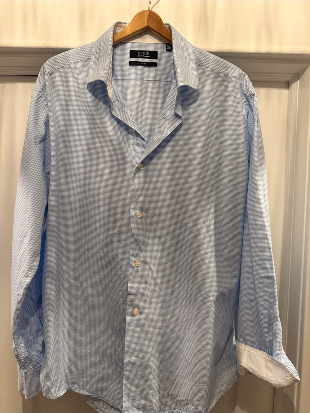 Saks Fifth Avenue Black Label Light Blue Micro-Check Dress Shirt - Men's
